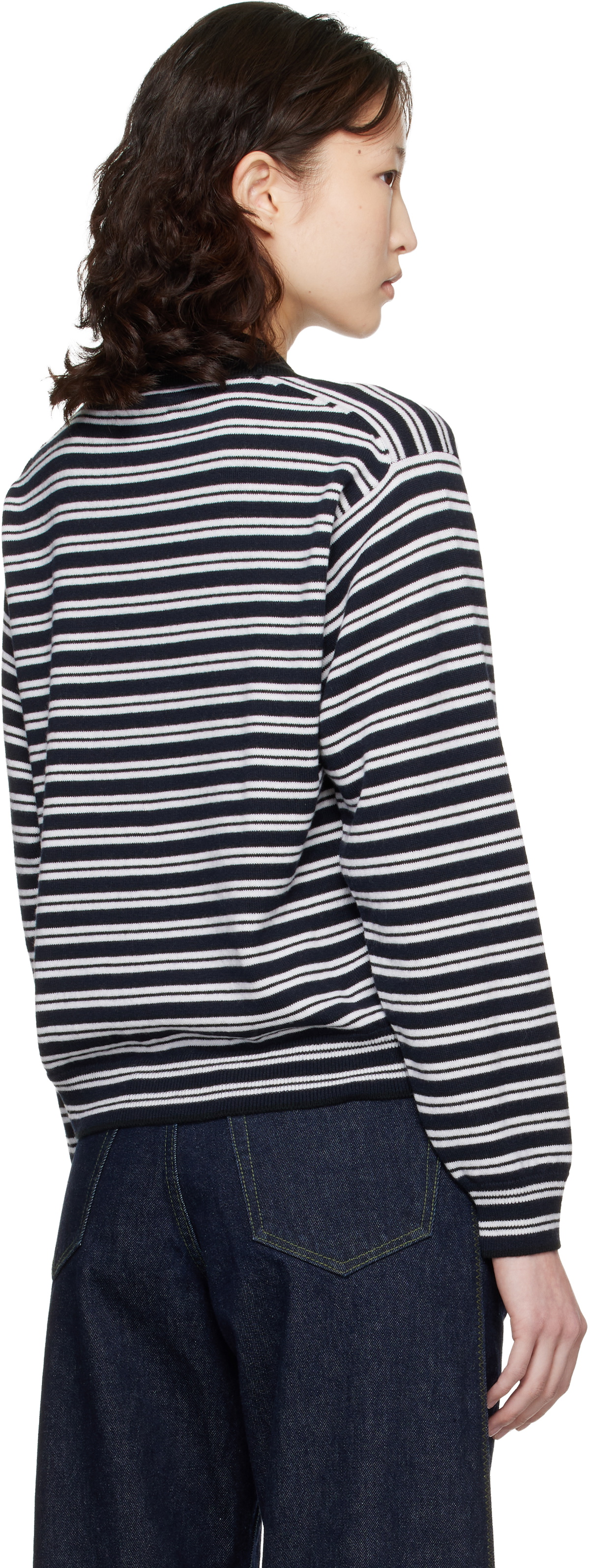 Cordera Black & White Merino Wool Striped Polo Cardigan
