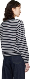 Cordera Black & White Merino Wool Striped Polo Cardigan