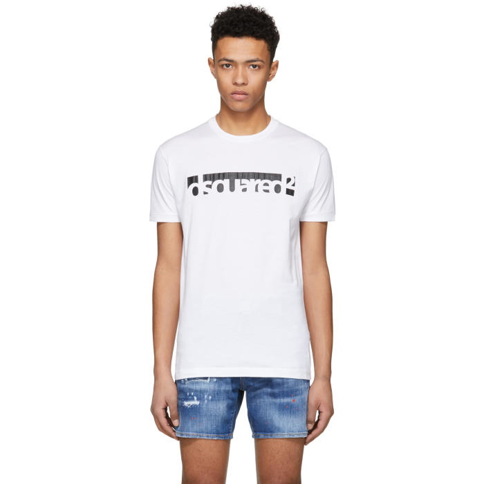 Photo: Dsquared2 White Crack Logo Chic Dan T-Shirt