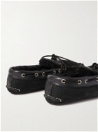 Quoddy - Fireside Shearling-Lined Leather-Trimmed Suede Slippers - Black