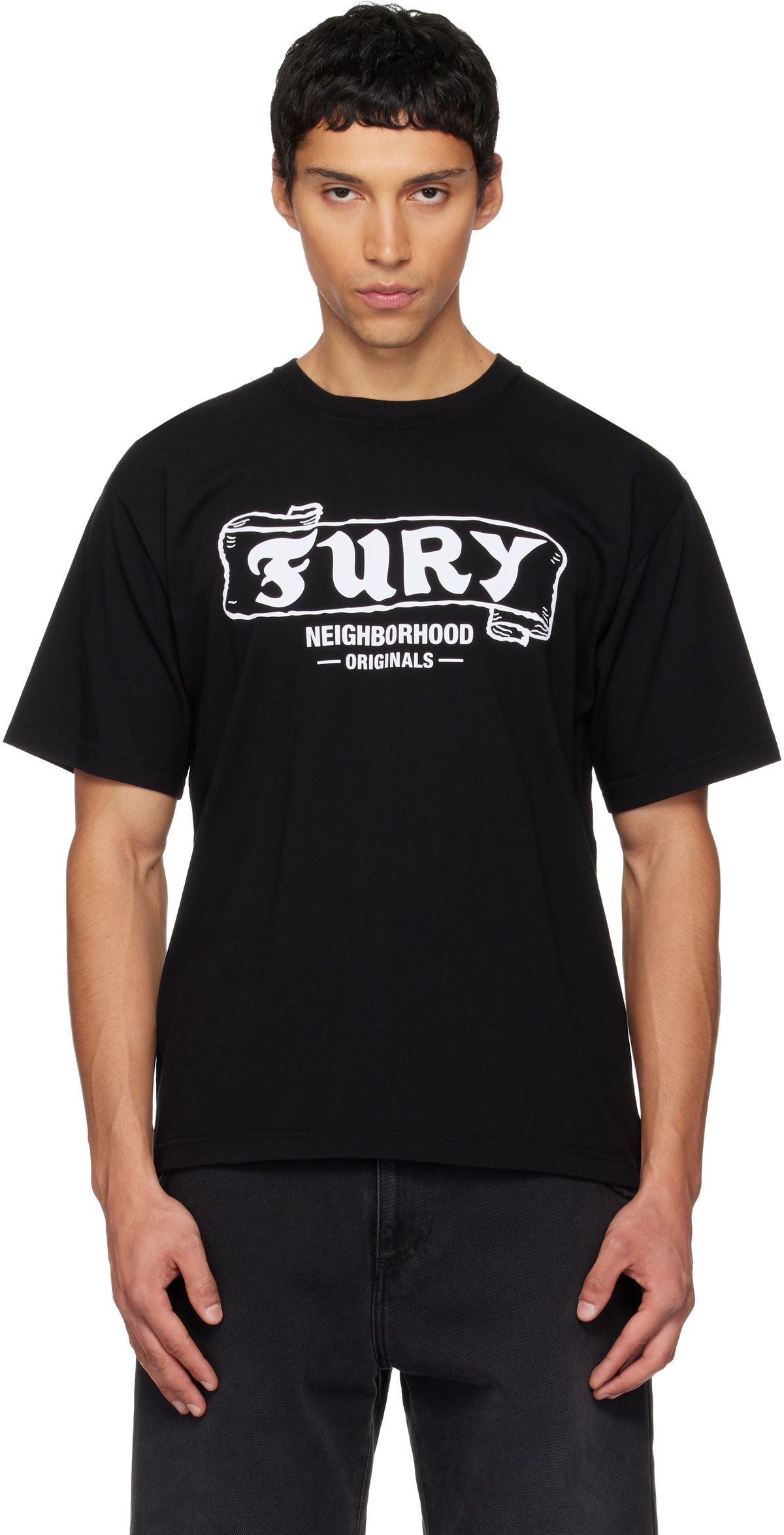 Neighborhood Men's Border Stripe Crew Neck T-Shirt in Black