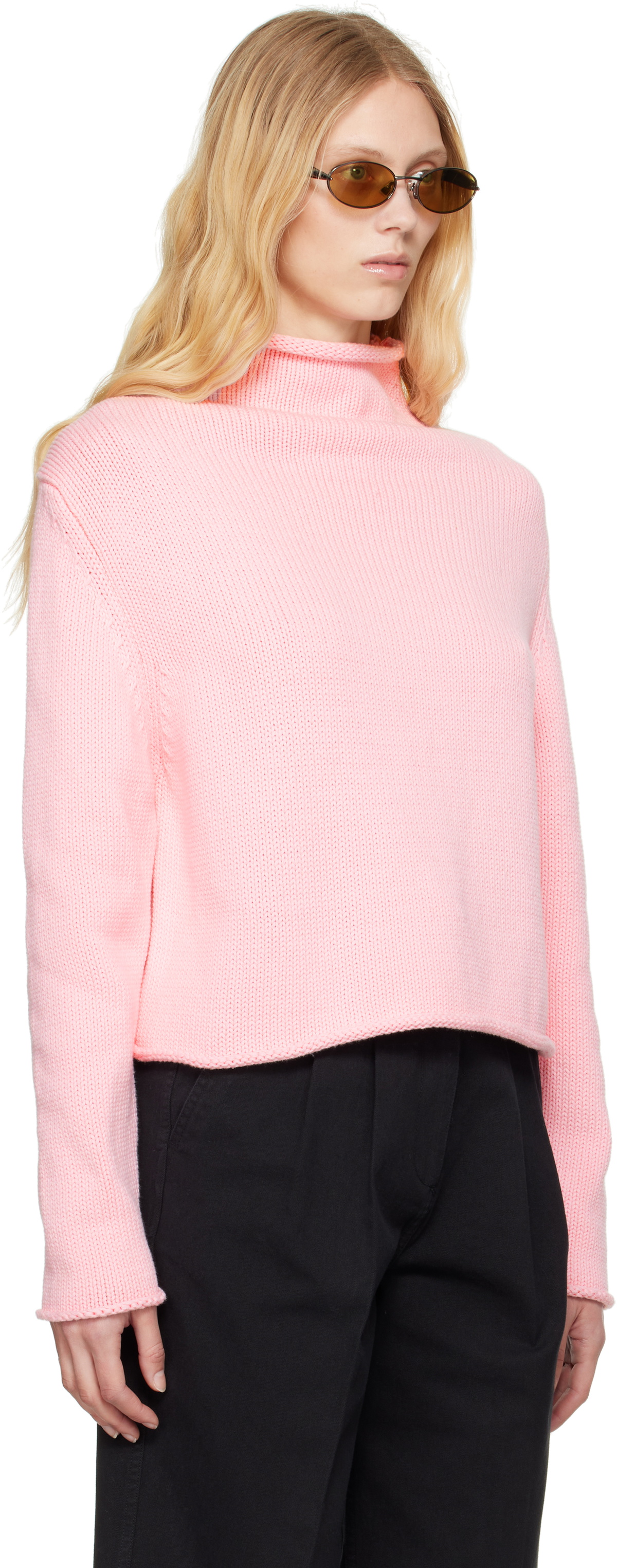 Carter Young Pink Solid Roll Neck Sweater