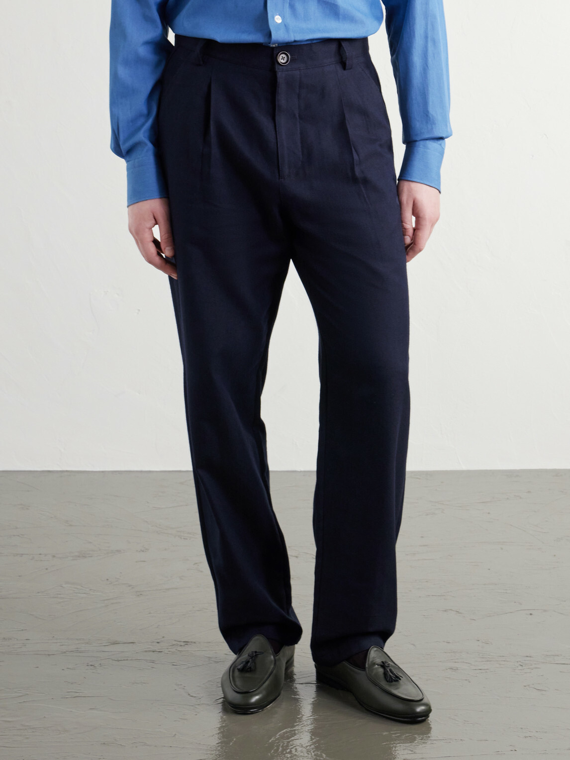 Oliver Spencer - Morton Straight-Leg Pleated Cotton and Wool-Blend Suit Trousers - Blue