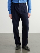 Oliver Spencer - Morton Straight-Leg Pleated Cotton and Wool-Blend Suit Trousers - Blue