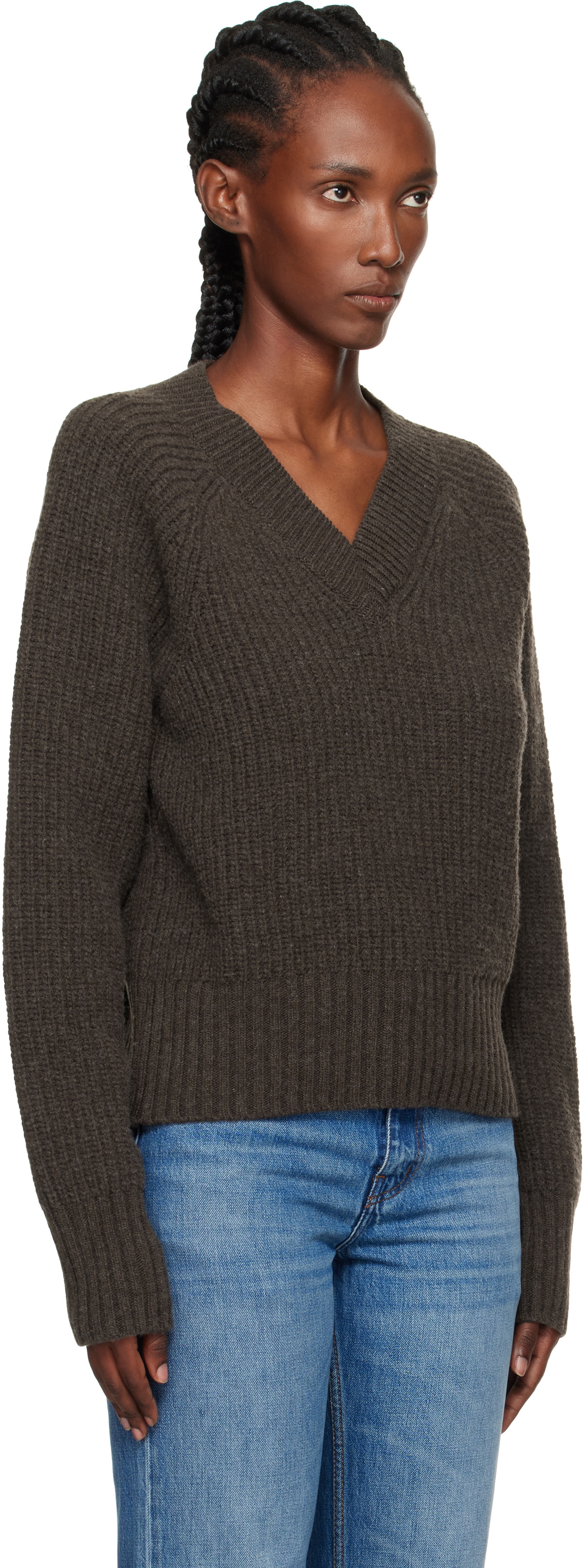 mfpen Brown Plaza V-Neck Sweater