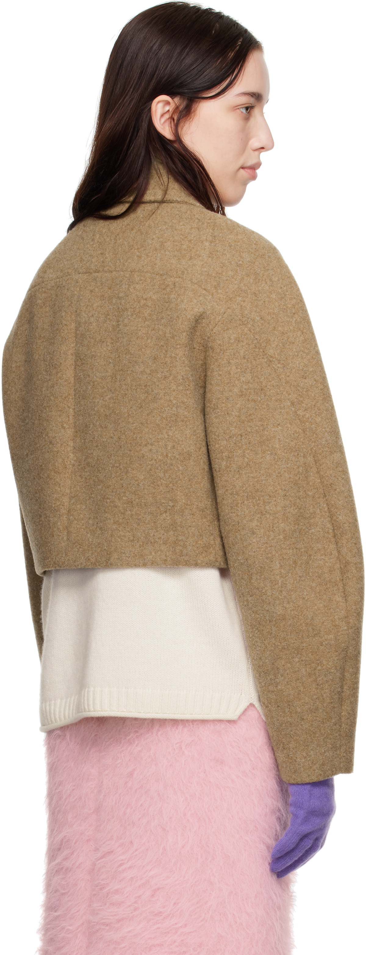 AURALEE Brown Sponge Wool Melton Short Jacket Auralee