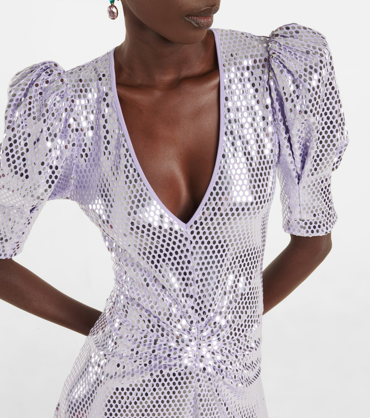 【Rotate】 Sequinedミディドレス Sequined puff-sleeve midi dress in gold - Rotate | Mytheresa