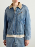 Maison Margiela - Distressed Corduroy-Trimmed Denim Jacket - Blue