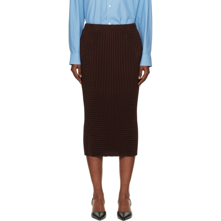 Photo: ISSEY MIYAKE Brown October Spongy-58 Midi Skirt