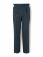 Stòffa - Tapered Pleated Cotton-Canvas Trousers - Blue