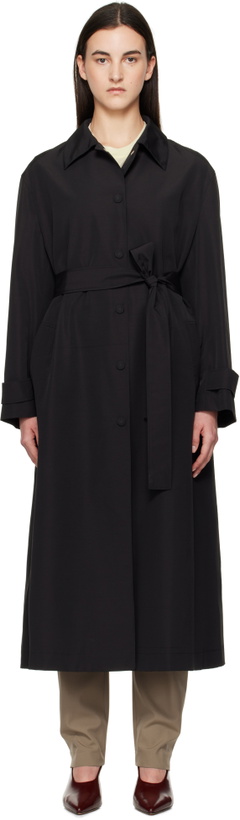 Photo: Róhe Black Wool-Nylon Belted Wrap Trench Coat