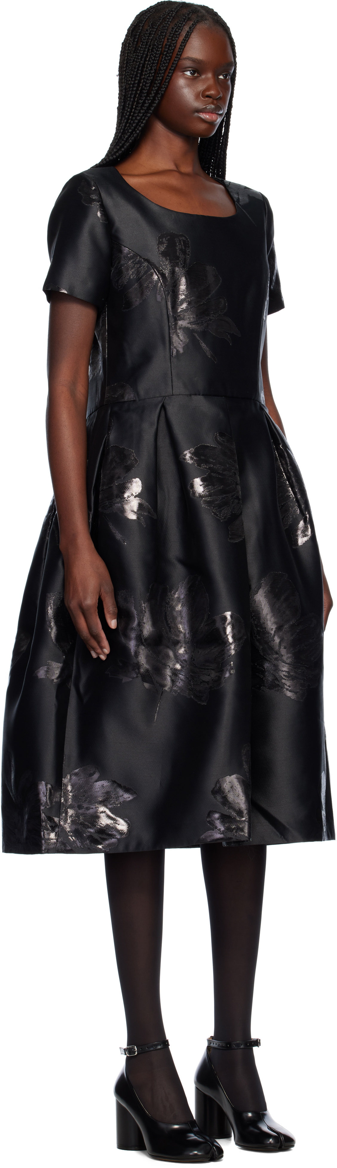 Comme des Garçons Comme des Garçons Black Jacquard Floral Pattern Midi Dress