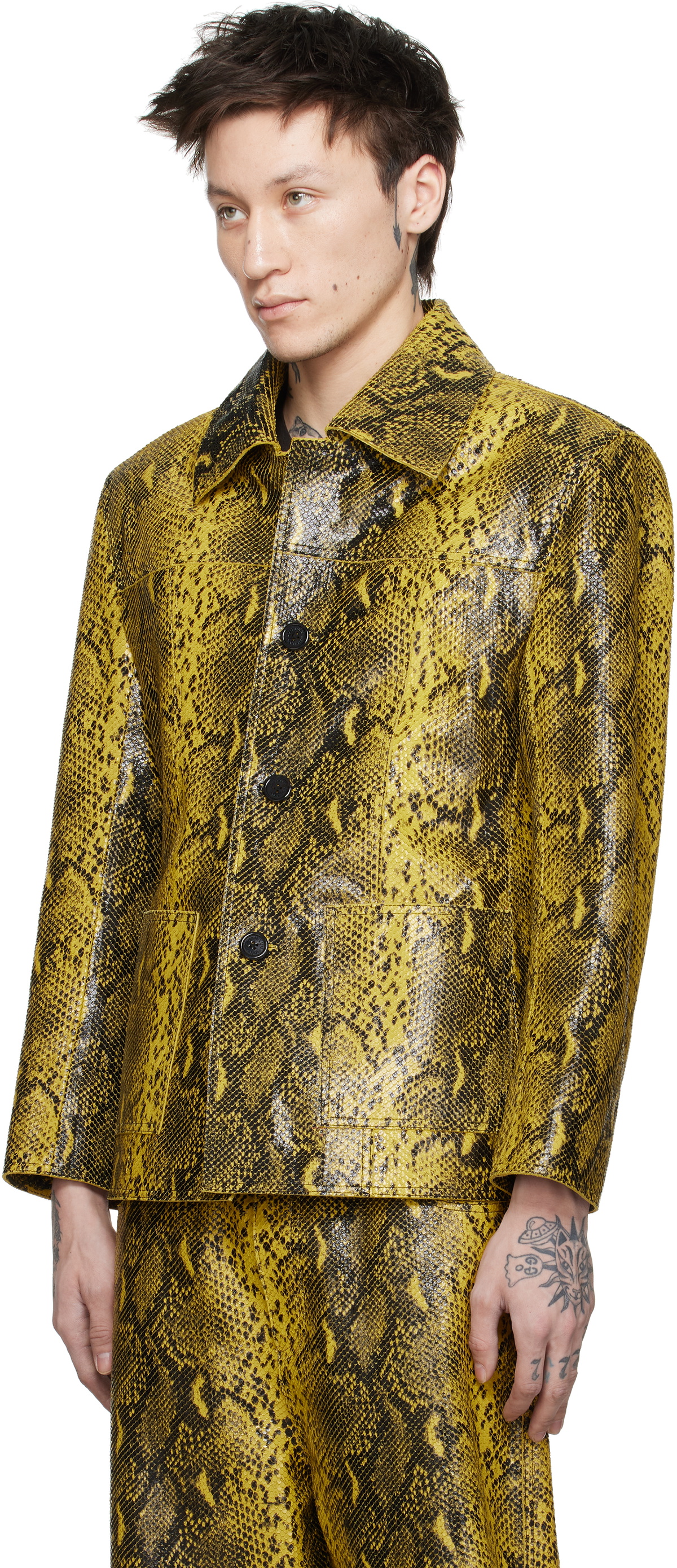 LU'U DAN Black & Yellow 'Year of the Snake' Creep Leather Jacket