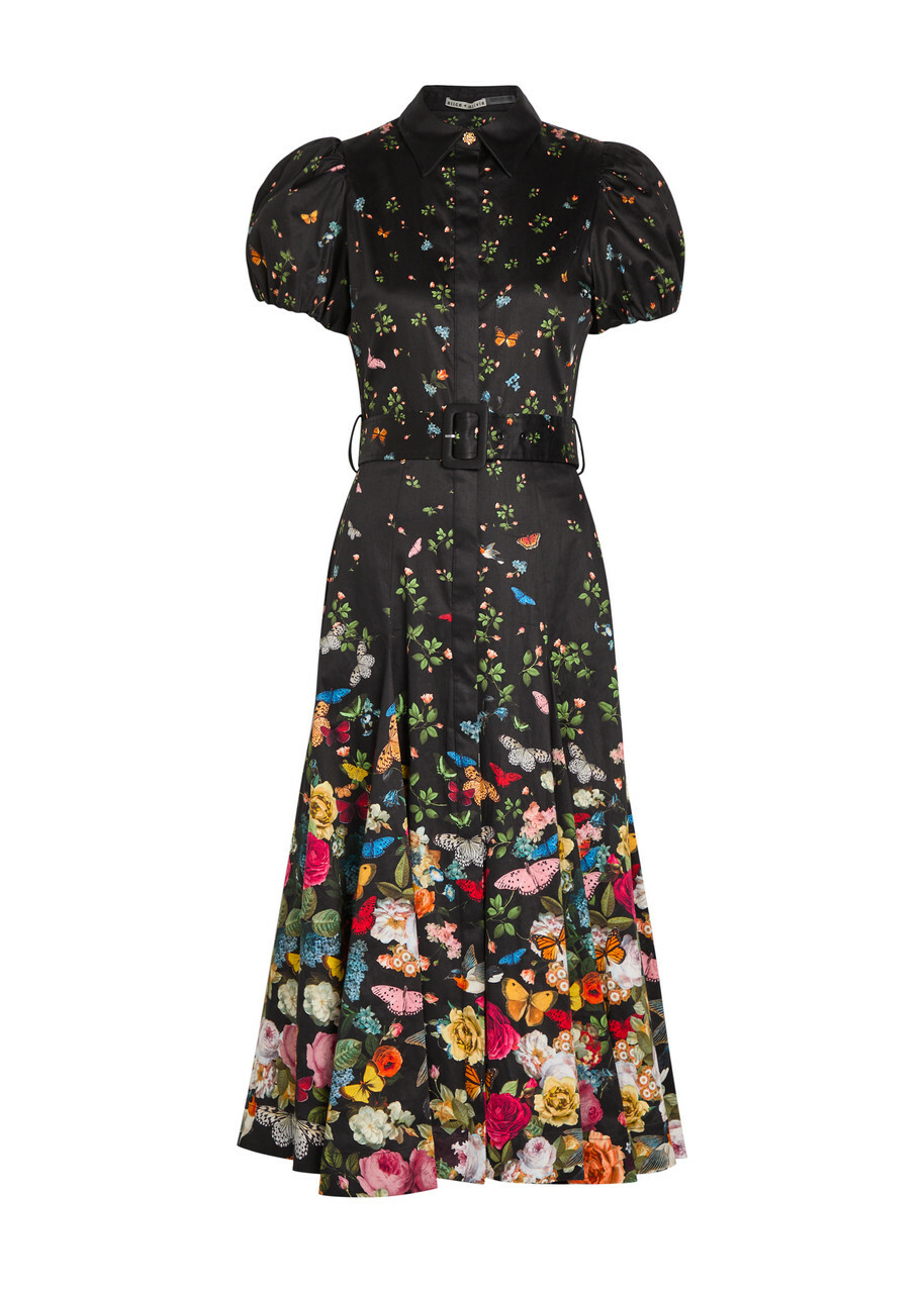 Alice + Olivia Henrietta Floral-print Stretch-cotton Midi Dress Black