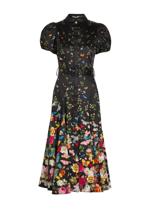 Photo: Alice + Olivia Henrietta Floral-print Stretch-cotton Midi Dress Black