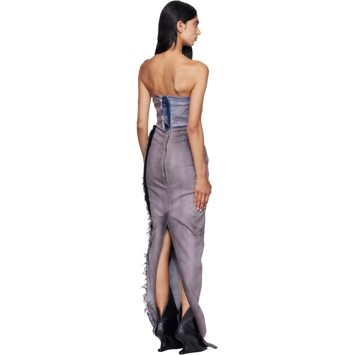Rick Owens Pink & Navy Tower Bustier Denim Maxi Dress