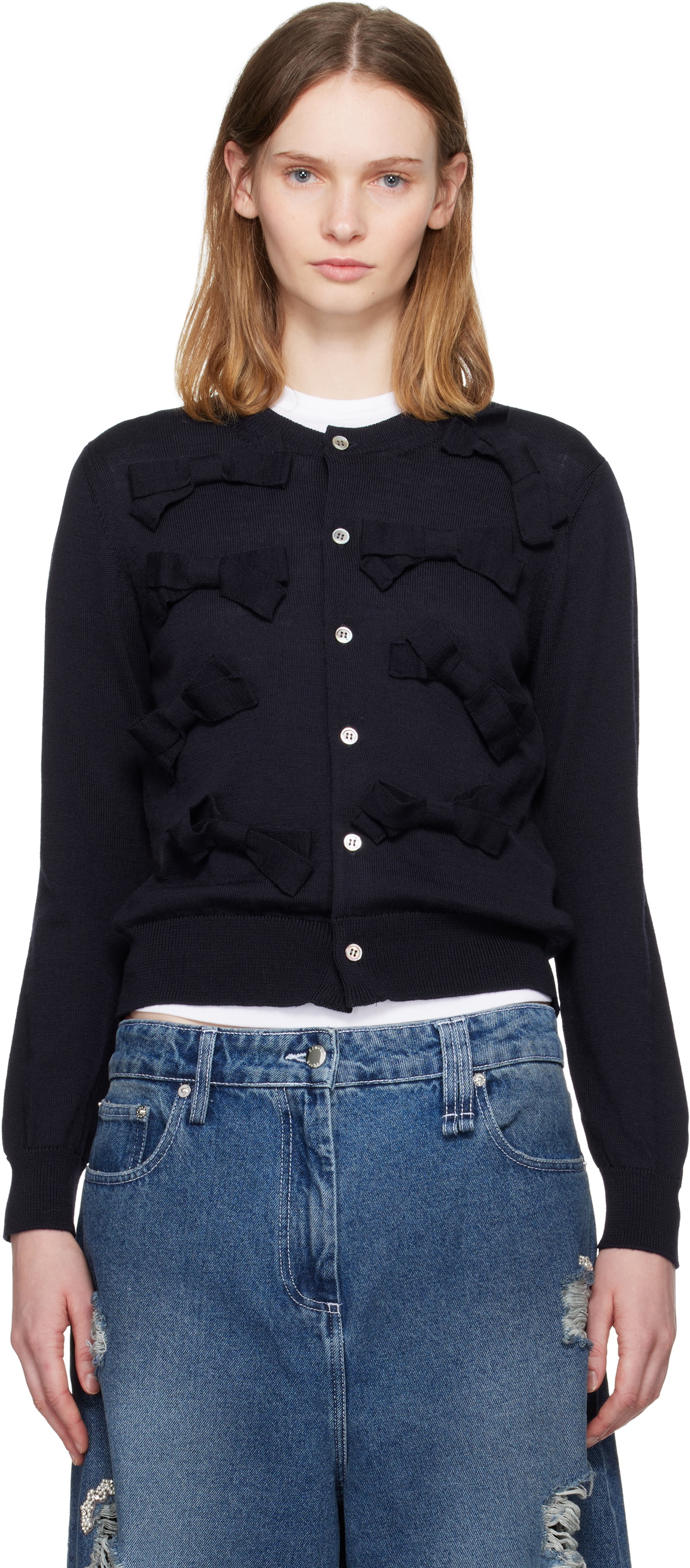 Comme des Garçons Girl Navy Bow Cardigan