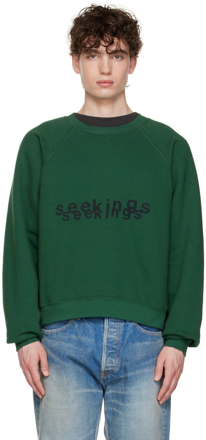 Photo: SEEKINGS Green Double Logo Printed Sweatshirt
