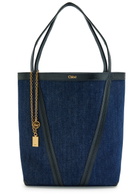 Chloe Spin Panelled Denim Tote - Blue - One Size