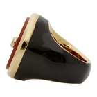 Lanvin Red and Gold Enamel Agathe Signet Ring
