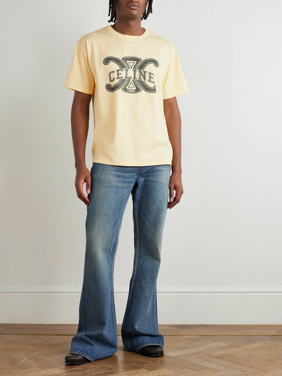 CELINE - Logo-Print Cotton-Jersey T-Shirt - Yellow