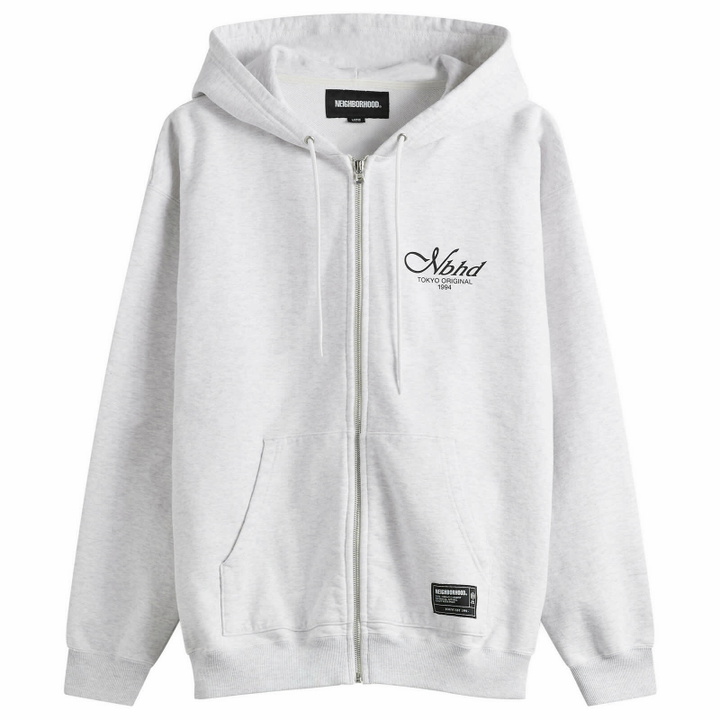 Photo: Neighborhood Men's Staple Logo Zip Hoodie in Oatmeal