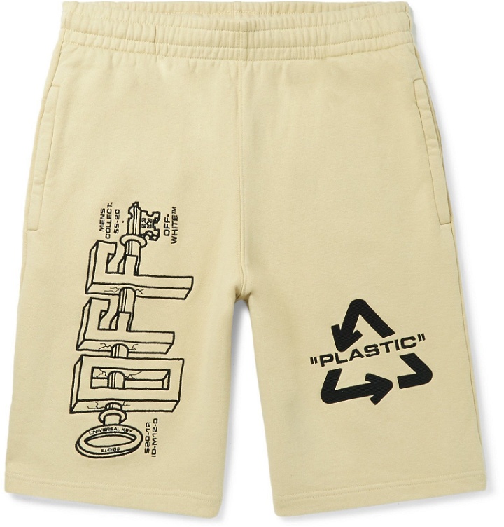 Photo: Off-White - Logo-Embroidered Loopback Cotton-Jersey Shorts - Neutrals