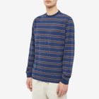 Beams Plus Men's Long Sleeve Jacquard Stripe Pocket T-Shirt in Navy