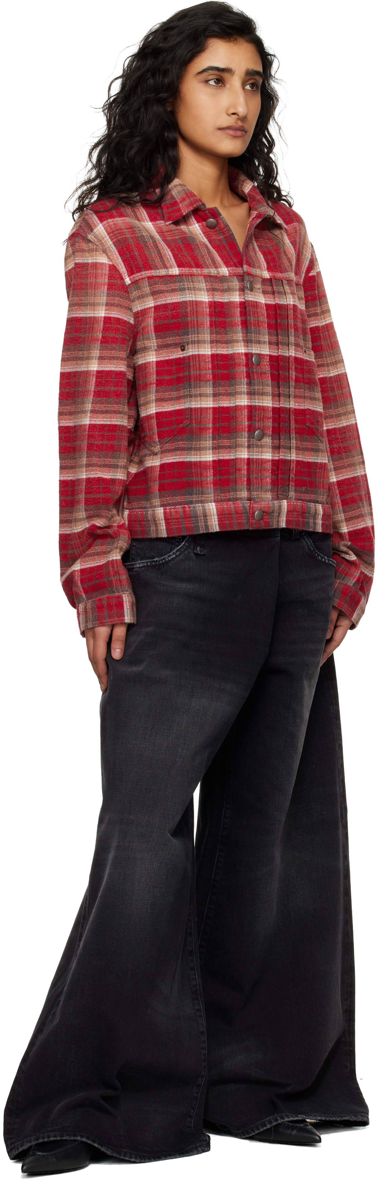 R13 Red Relaxed Pleated Trucker Jacket