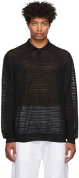 Winnie New York Black Silk Stripe Long Sleeve Polo