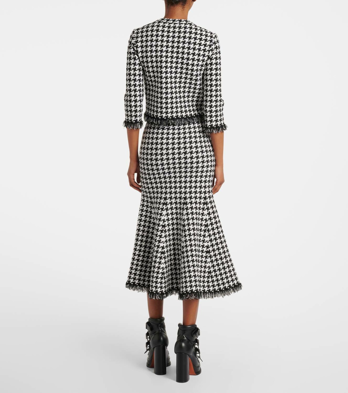 Alexander McQueen Houndstooth fringed jacquard cardigan