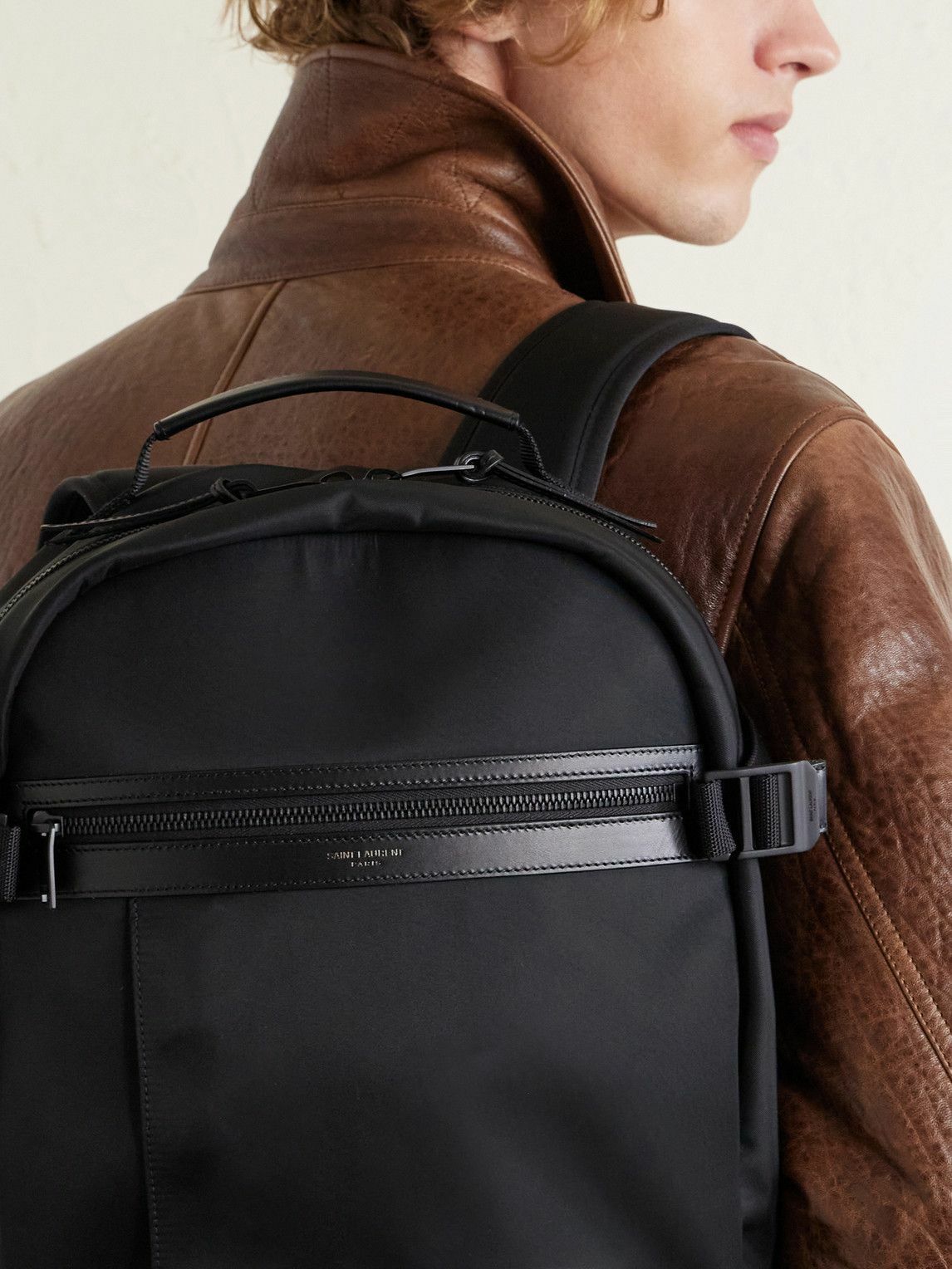 SAINT LAURENT - Leather-Trimmed Shell Backpack