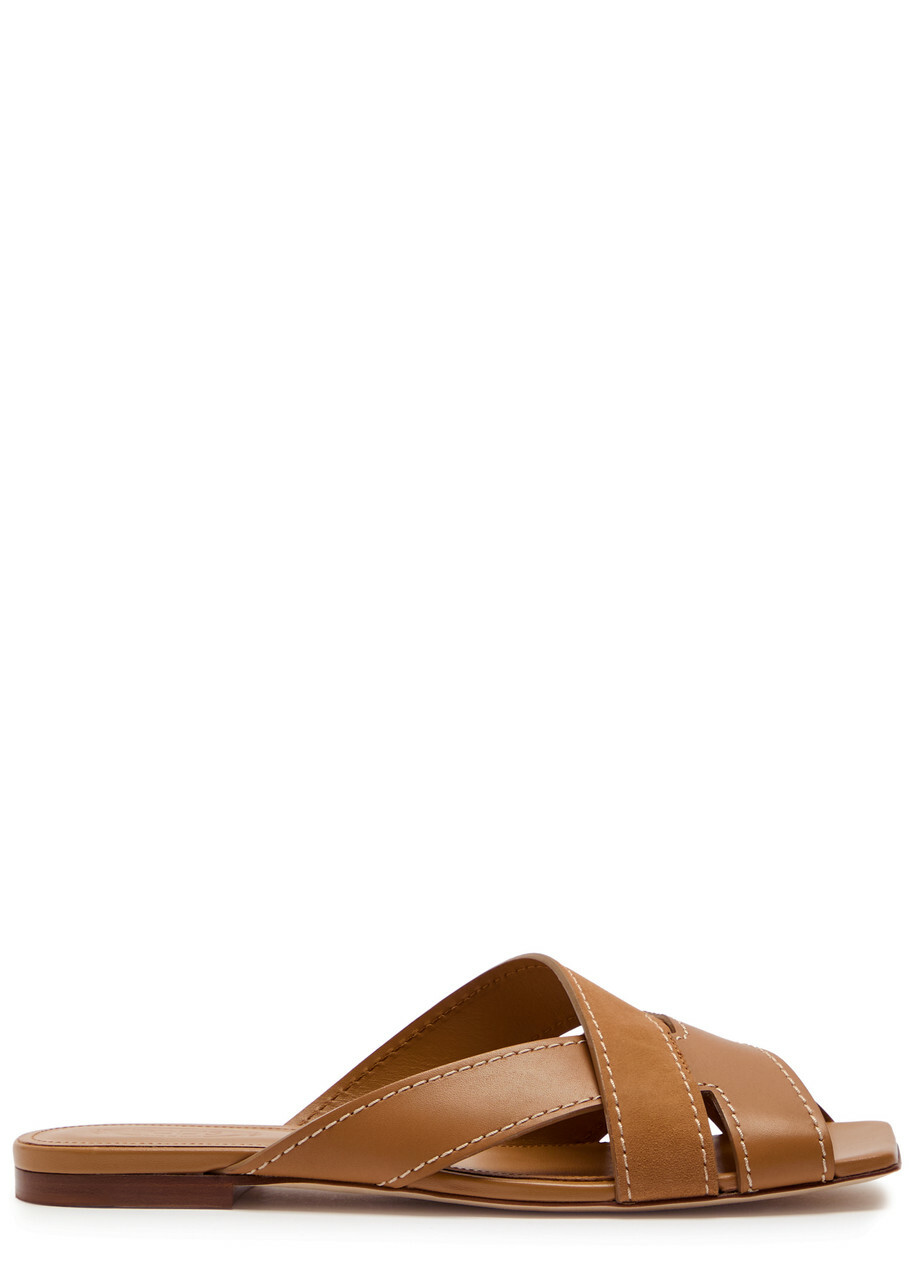 Tods Square-toe Suede and Leather Sandals Brown
