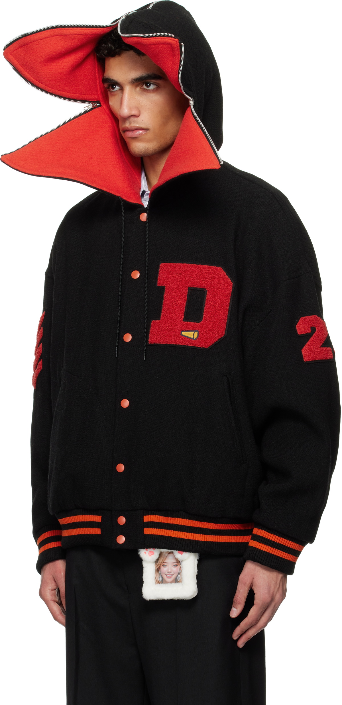 doublet Black & Red Petal Mouth Hood Varsity Bomber Jacket
