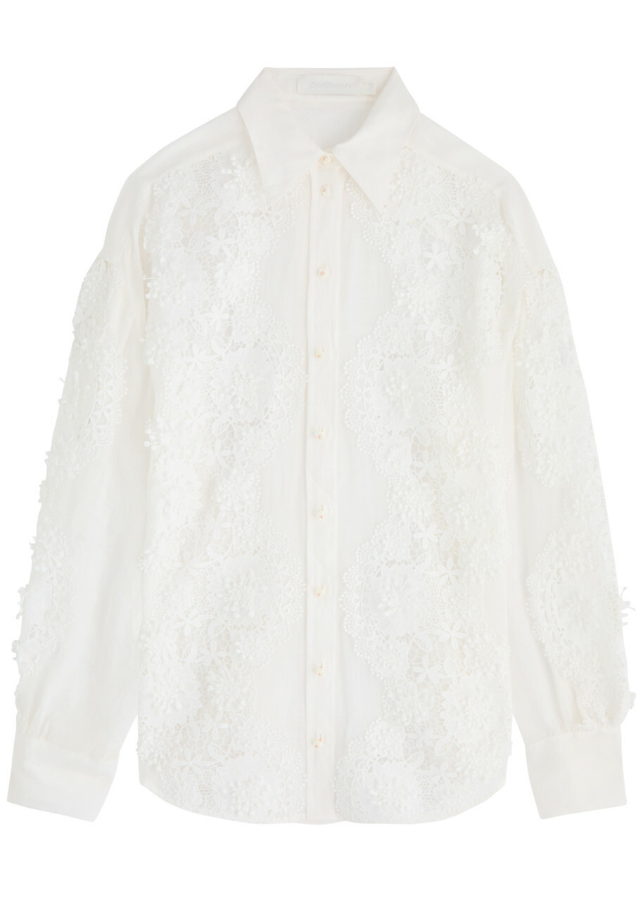 Zimmermann Halliday Lace-panelled Ramie Shirt Ivory Zimmermann