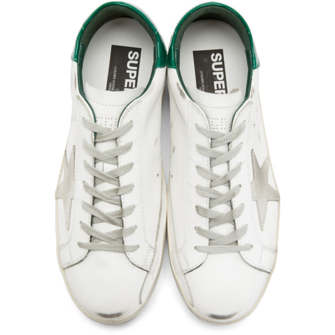 Golden Goose White and Green Superstar Sneakers Golden Goose