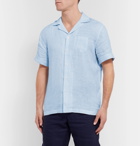 Frescobol Carioca - Thomaz Camp-Collar Striped Linen Shirt - Blue