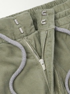 Brunello Cucinelli - Straight-Leg Pleated Cotton-Corduroy Drawstring Trousers - Green