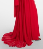 Monique Lhuillier Vermilion crêpe and chiffon corset gown