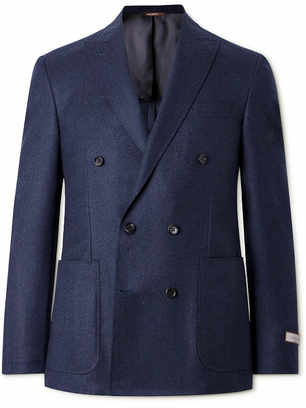 Photo: Canali - Kei Unstructured Double-Breasted 120s Wool-Flannel Suit Jacket - Blue
