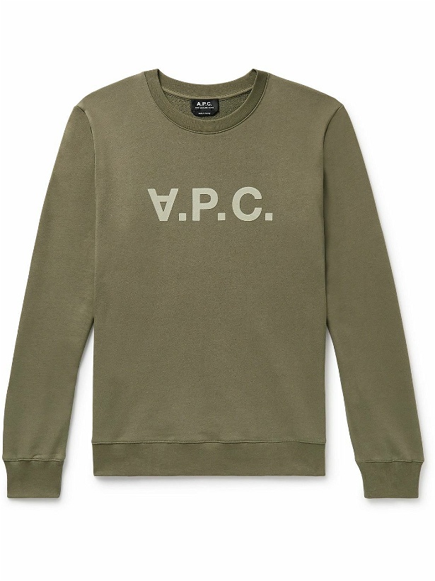 Photo: A.P.C. - Logo-Flocked Cotton-Jersey Sweatshirt - Green