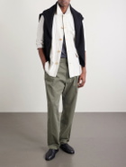 Officine Générale - Evans Wide-Leg Belted Pleated Organic Cotton-Twill Chinos - Green