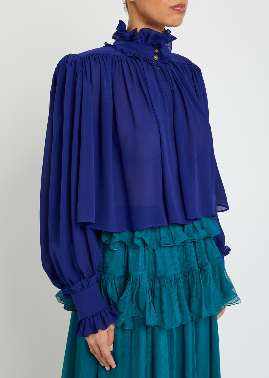 Chloe Ruffled Silk Blouse Indigo