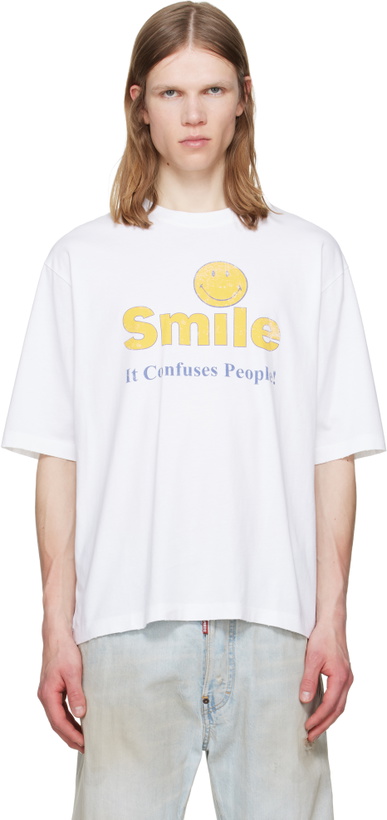 Photo: Dsquared2 White Smiley Dyed & Destroyed Loose Fit T-shirt