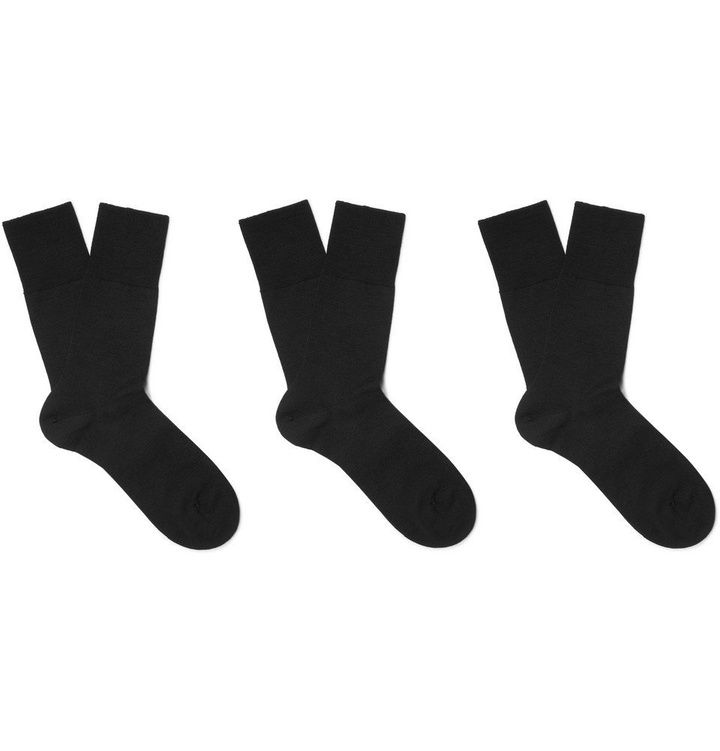 Photo: Falke - Three-Pack Airport Virgin Wool-Blend Socks - Black