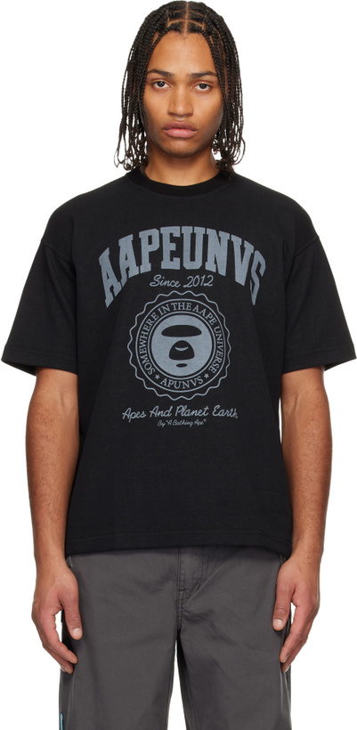 Photo: AAPE by A Bathing Ape Black Reversible Moonface College T-shirt