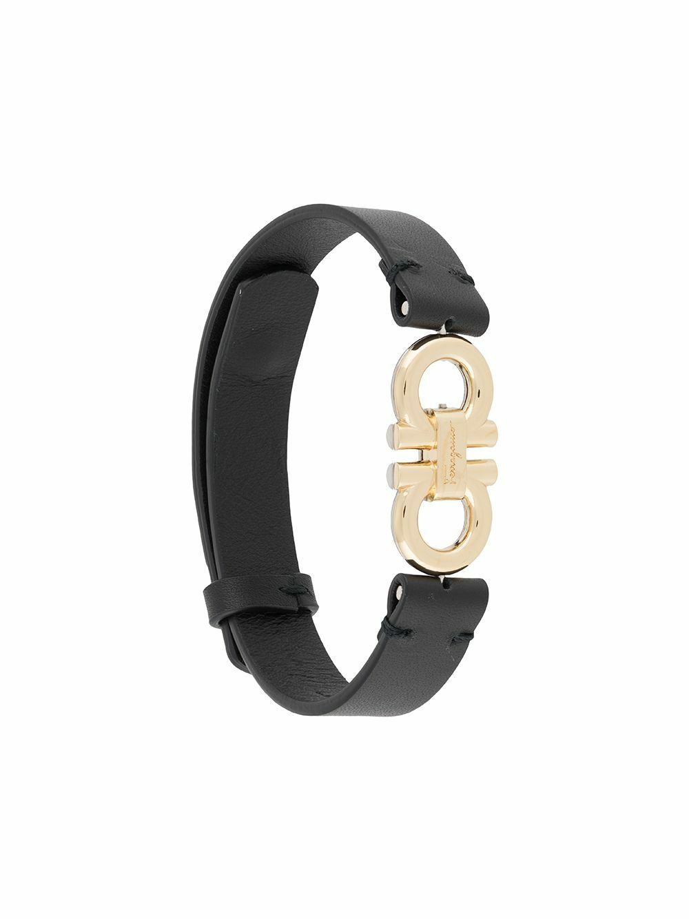 Ferragamo Black Gancini Leather Bracelet Salvatore Ferragamo