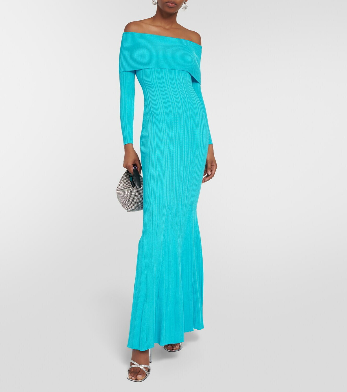 Self-Portrait Off-shoulder ribbed-knit maxi dress Self-Portrait