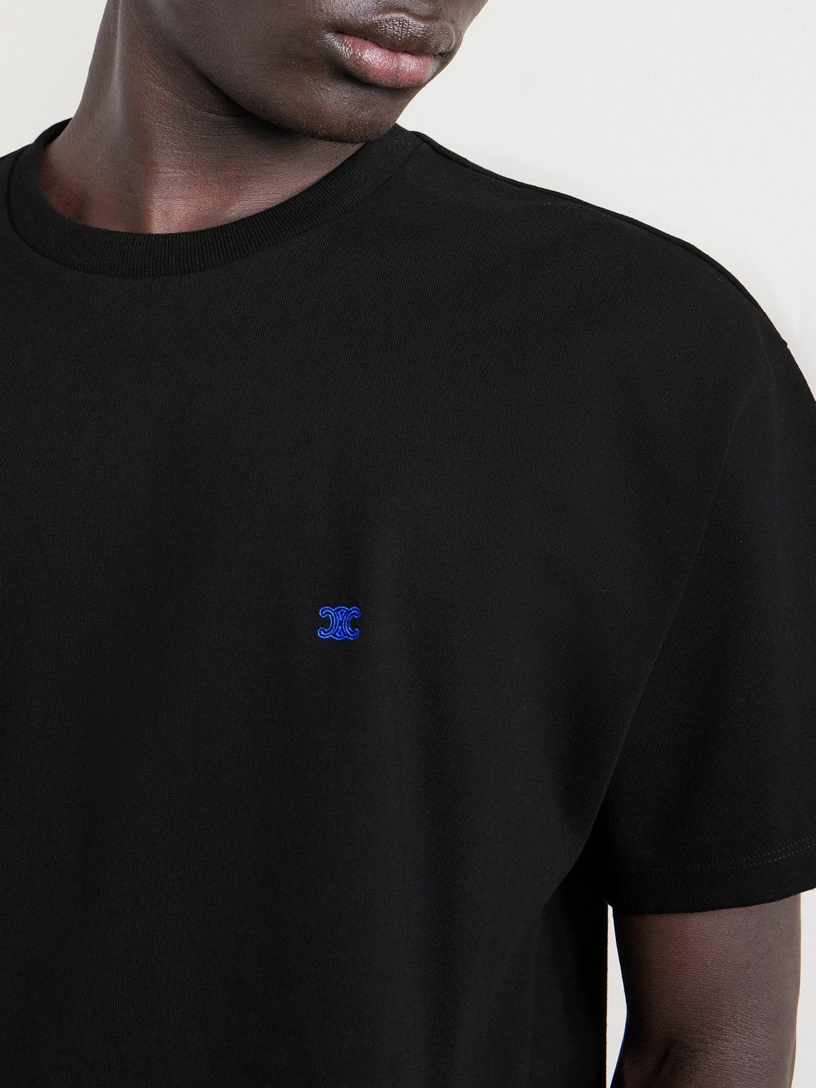 CELINE - Logo-Embroidered Cotton-Jersey T-Shirt - Black