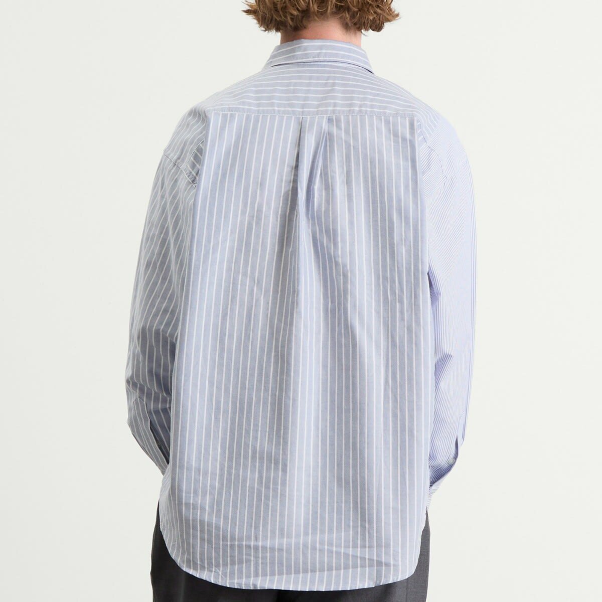 Anglan Men's Unbalance Patch Big Shirt in Striped